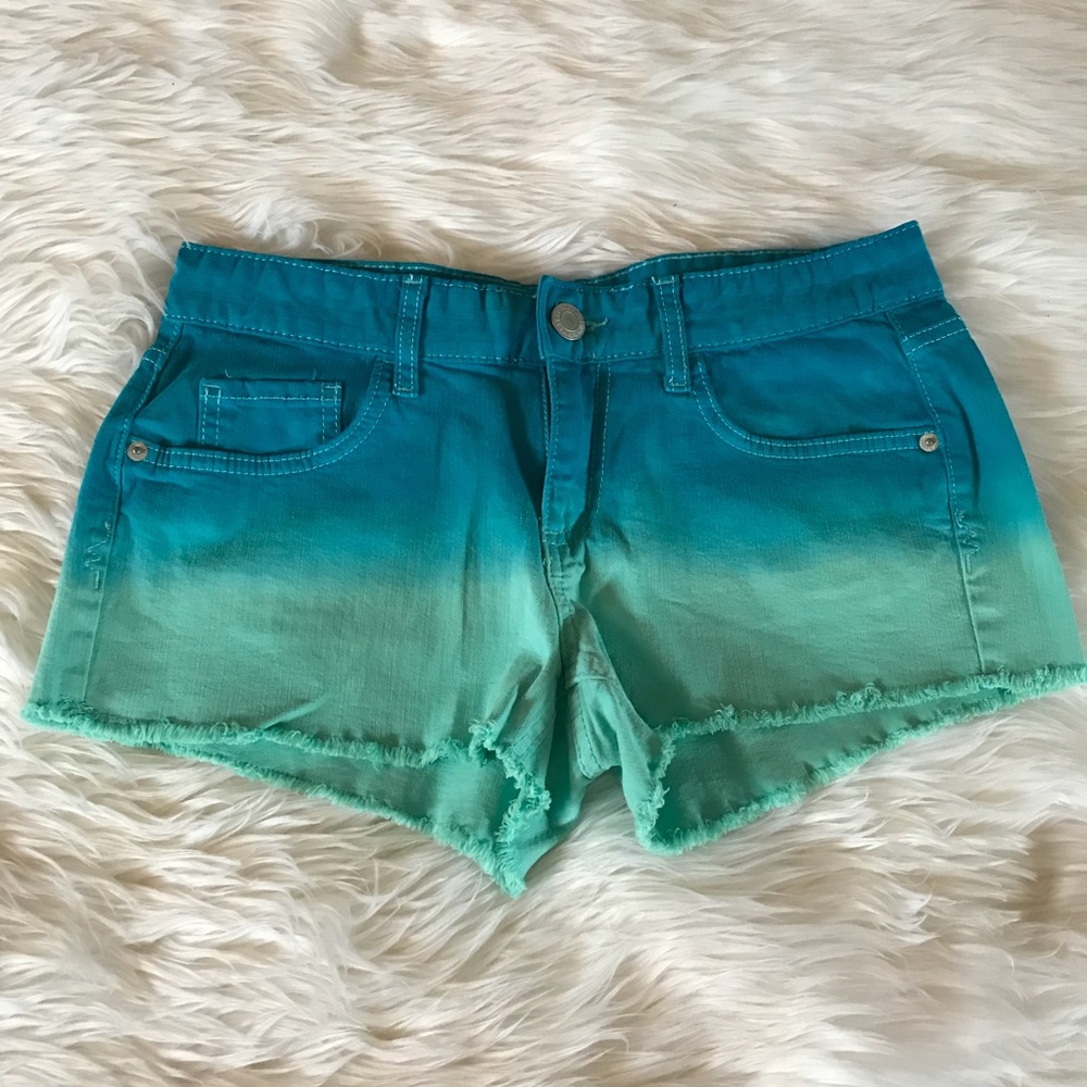 Ombré blue and teal jean shorts